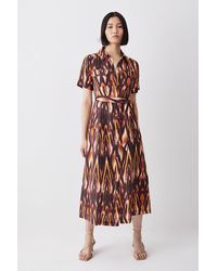 Karen Millen - Ikat Print Linen Viscose Woven Midi Shirt Dress - Lyst