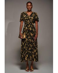 Jolie Moi - Chiffon Ruffle Sleeve Pleated Maxi Dress - Lyst