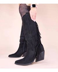 Love Lace - Evening Suede Heeled Boots With Fringe & Embellishment - Lyst