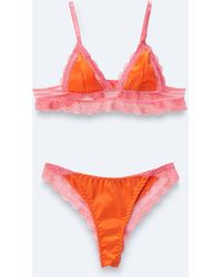 Nasty Gal - Satin Contrast Lace Scallop Triangle Lingerie Set - Lyst