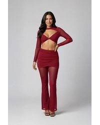 Stylewise - Cut Out Knot Front Mesh & Flared Trouser Co-Ord Set - Lyst