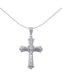 Jewelco London - Sterling Cz Budded Patonce Crucifix Sunrays Cross Pendant - Lyst