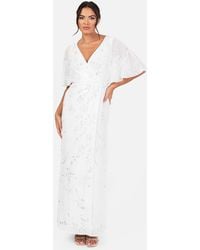 Maya Deluxe - Bridal Floral Embellished Cape Sleeve Faux Wrap Maxi Dress - Lyst