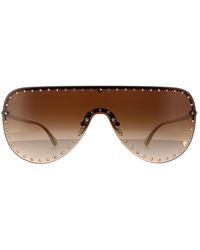 Versace - Shield Pale Gold Dark Brown Sunglasses - Lyst