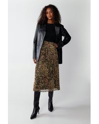 Warehouse - Printed Pleated Midi Skirt - Lyst