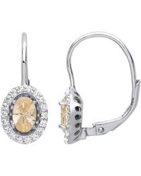 Jewelco London - Oval Cz Solitaire Halo Drop Earrings - Lyst