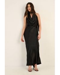 Nasty Gal - Satin Wrap High Neck Cowl Front Maxi Dress - Lyst