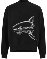 Palm Angels - Split Shark Logo Crew Neck Black Sweater - Lyst