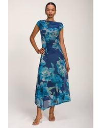 Jolie Moi - Asymmetric Draped Mesh Maxi Dress - Lyst