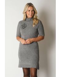 Solo - Knit Turtleneck Dress With Rosette Detail - Lyst
