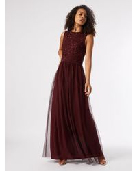 Dorothy Perkins - Tall Burgundy Embellished Tulle Maxi Dress - Lyst