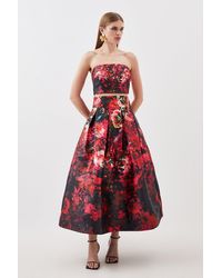 Karen Millen - Floral Printed Satin Twill Woven Maxi Prom Skirt - Lyst