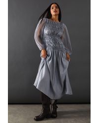 Warehouse - Shirred Chiffon Panel Bodice Midi Dress - Lyst