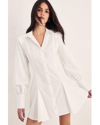 Nasty Gal - Cotton Seam Detail Shoulder Pad Flippy Shirt Dress - Lyst
