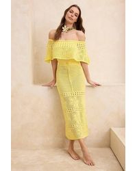 WOVCOR - Knitted Bardot Maxi Beach Dress W/ Crochet Detail - Lyst