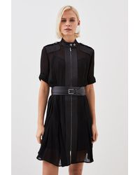 Karen Millen - Petite Contrast Panel Sheer Short Sleeve Woven Mini Dress - Lyst