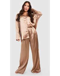 Boohoo - Oversized Satin Pyjama Shirt & Trouser Set - Lyst