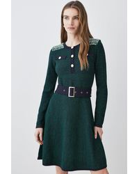 KarenMillen - Cut And Sew Tweed Panel Long Sleeve Skater Mini Dress - Lyst