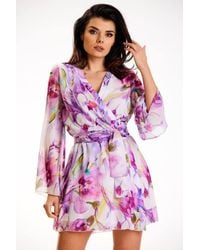 Love Lace - Chiffon Pleated Long Sleeve Dress With Pleats - Lyst
