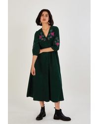 Monsoon - Embroidered Corduroy Tiered Midi Dress - Lyst