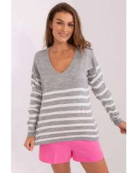 Love Lace - Melange Striped V Neck Acrylic Sweater - Lyst