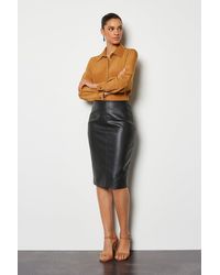 Karen Millen - Faux Leather Pencil Skirt - Lyst