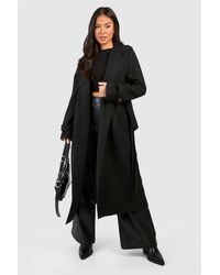 Boohoo - Petite Belted Wool Look Trench - Lyst