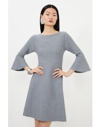 Karen Millen - Compact Wool Look Double Faced Skater Dress With Full Sleeve - Lyst