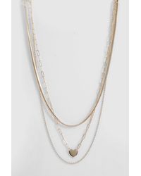 Boohoo - Triple Layer Snake Chain And Heart Necklace - Lyst