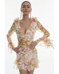 Karen Millen - Floral Chiffon Corsage Ruffle Mini Dress - Lyst