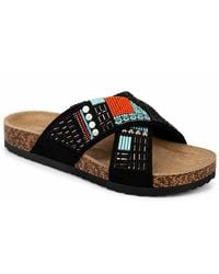 Spot on - Embellished Cross Strap Comfort Slide Sandals With Cork Footbed - Lyst