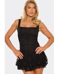 EGO - Sleeveless Frill Trim Lace Mini Dress - Lyst