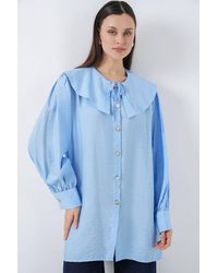 Bigdart - Long Loose Fit Blouse With Baby Collar & Bow Detail - Lyst