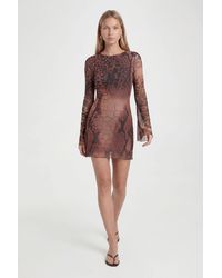 Roselle - Print Mesh Flare Sleeve Mini Dress - Lyst
