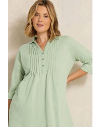 Evans - Cotton Pintuck Henley Top - Lyst