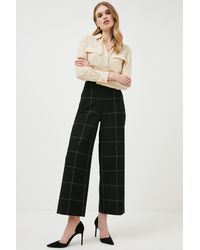 Karen Millen - Check Compact Stretch Cropped Wide Trousers - Lyst