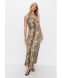 Warehouse - Premium Satin Snake Print One Shoulder Maxi Dress - Lyst
