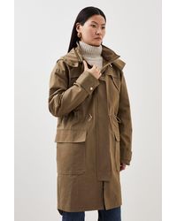 Karen Millen - Cotton Longline Hooded Parka Coat - Lyst