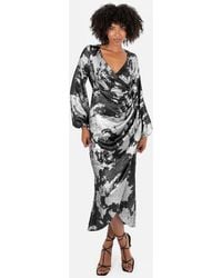 Lovedrobe - Long Sleeve Faux Wrap Gathered Midaxi Dress - Lyst