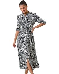 Roman - Zebra Print Midi Shirt Dress - Lyst