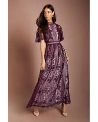 Coast - Embroidered Mesh Short Cape Sleeve Maxi Dress - Lyst