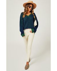 FS Collection - Chic Geometric Intarsia Knit Jumper Top In Navy & Green - Lyst