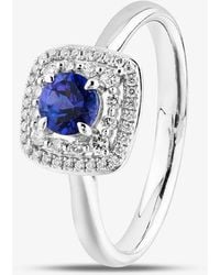 T.H.Baker - 18Ct Brilliant Cut Sapphire & Diamond Double Halo Ring R65157W-Sap - Lyst