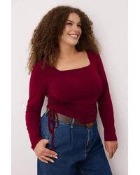 WOVCOR - Square Neck Ruched Detail Long Sleeve Fitted Top - Lyst