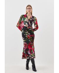 Karen Millen - Garden Floral Printed Georgette Belted Woven Maxi Dress - Lyst