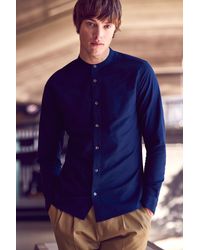 Burton - Regular Fit Navy Long Sleeve Grandad Collar Shirt - Lyst