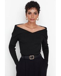 WOVCOR - Carmen Collar Knit Sweater Off-Shoulder Rib Knitted Jumper - Lyst