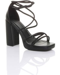 AJVANI - High Block Heel Diamante Strappy Platform Sandals - Lyst
