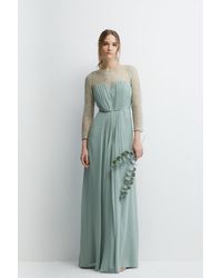 Coast - Pleated Bodice Eyelash Lace Sleeve Bridesmaids Maxi Dress - Lyst