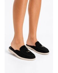 Miss Diva - Adaloria Padlock Charm Backless Flat Loafers - Lyst